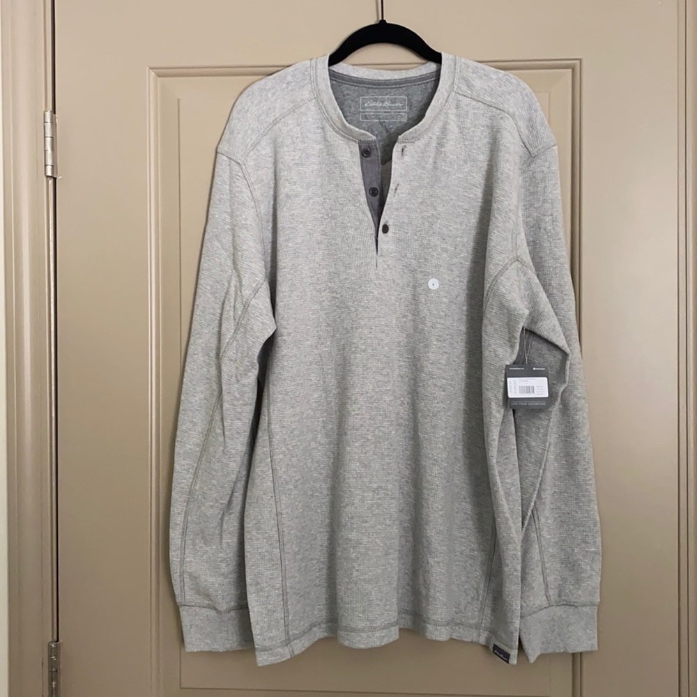Eddie Bauer Grey waffle knit Henley